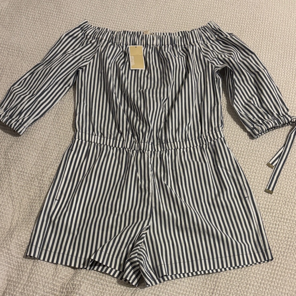 Michael Kors Striped Off-Shoulder Romper